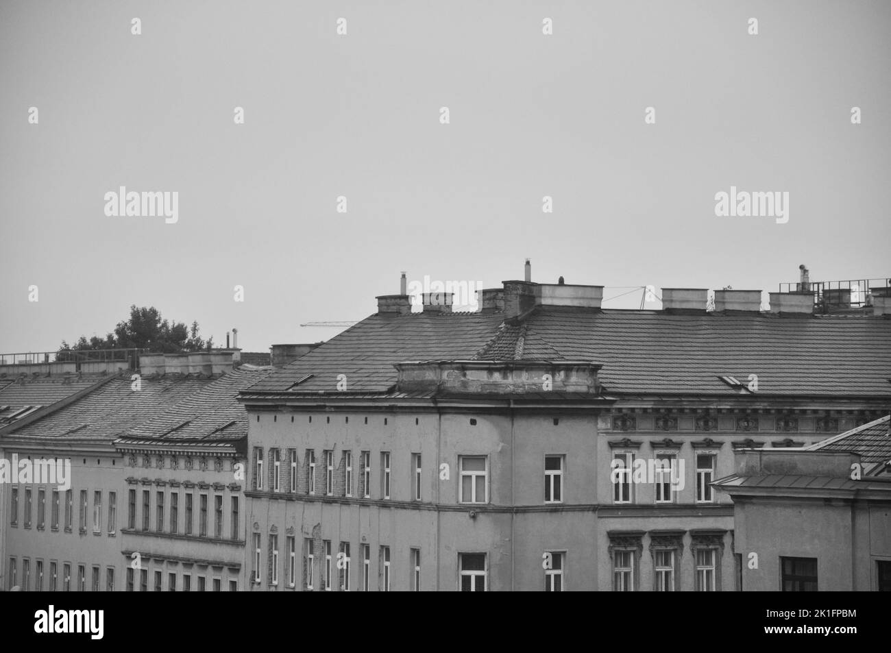 A greyscale shot of a classic old Viennese apartment house in Vienna, Austria Stock Photo