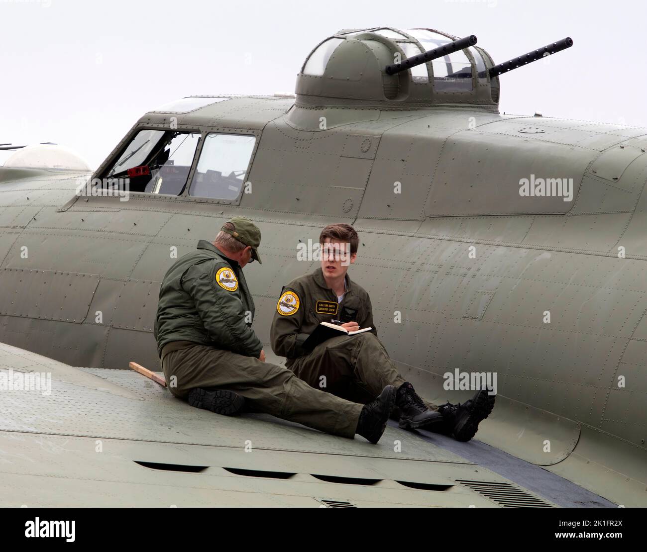 B17 Sally B Groundcrew checking fuel before it's flying display at the ...