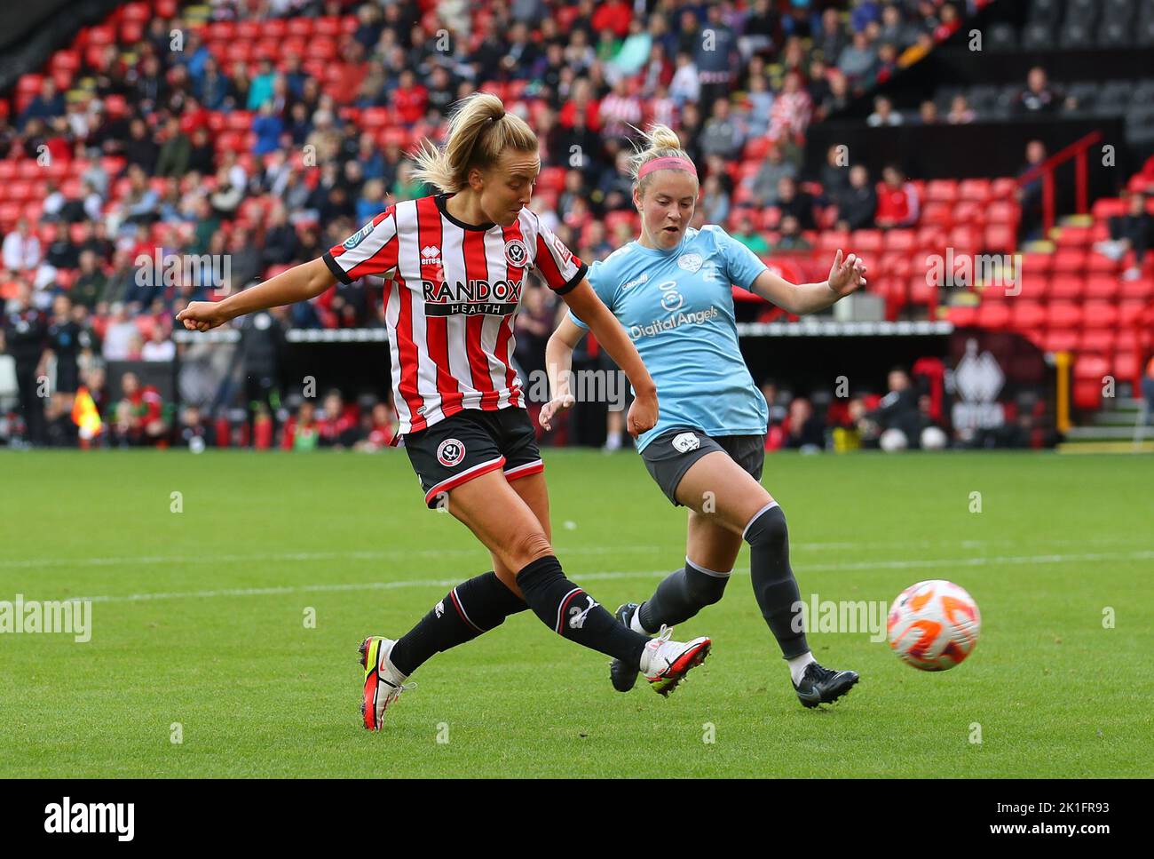 Sheffield, England, 18th September 2022.  Charlotte Newsham of Sheffield Utd scores the fourth goal during the The FA Women's Championship match at Bramall Lane, Sheffield. Picture credit should read: Simon Bellis / Sportimage Stock Photo
