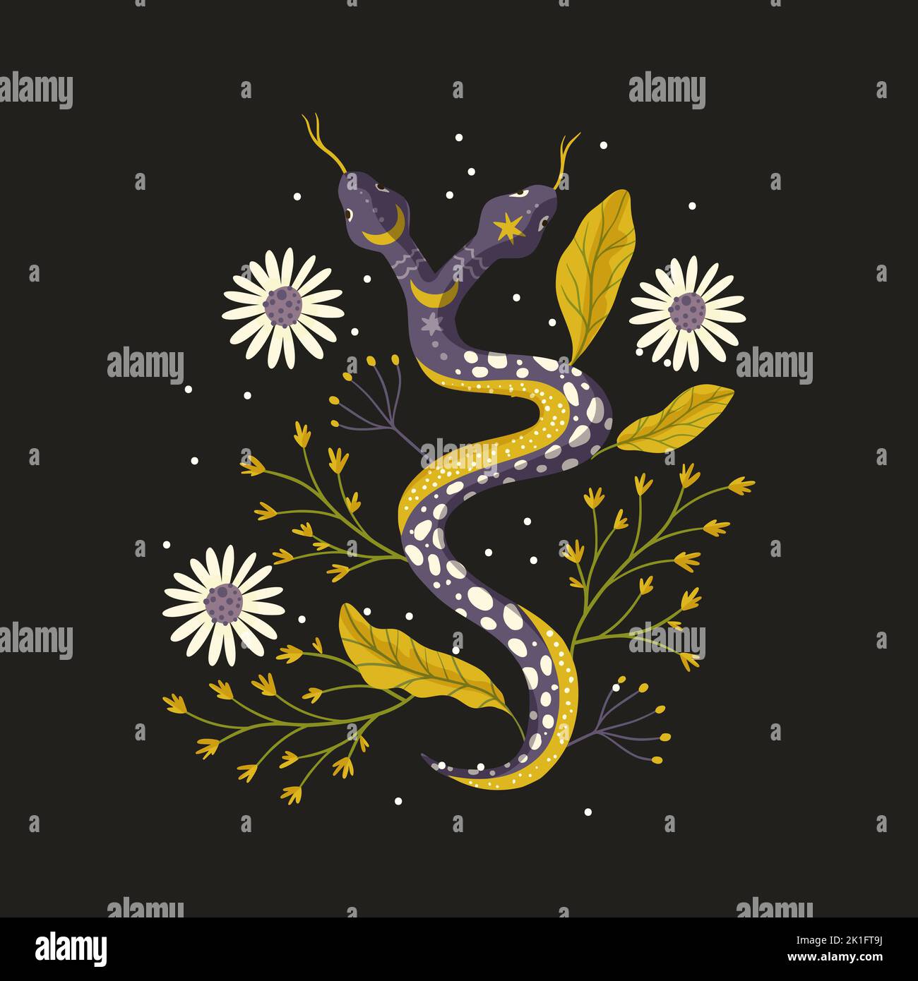 Snake floral background vector snake flower magic art. Animal card Stock Vector