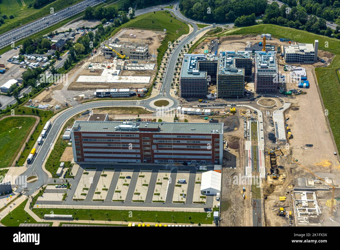 Aerial view, construction site Mark 51/7, OWerk Campus, Laer, Bochum