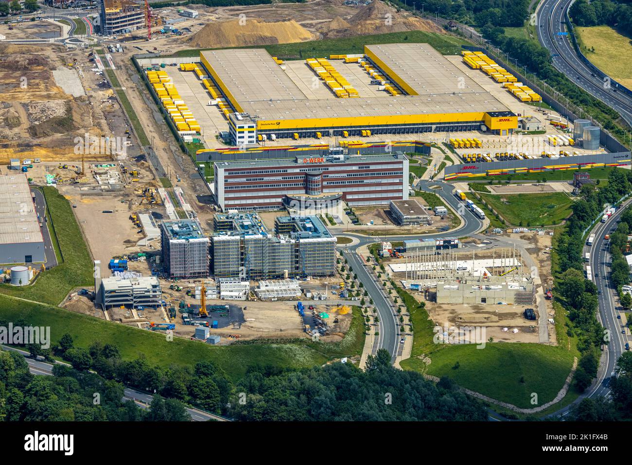 Aerial view, construction site Mark 51/7, DHL logistics center, Laer