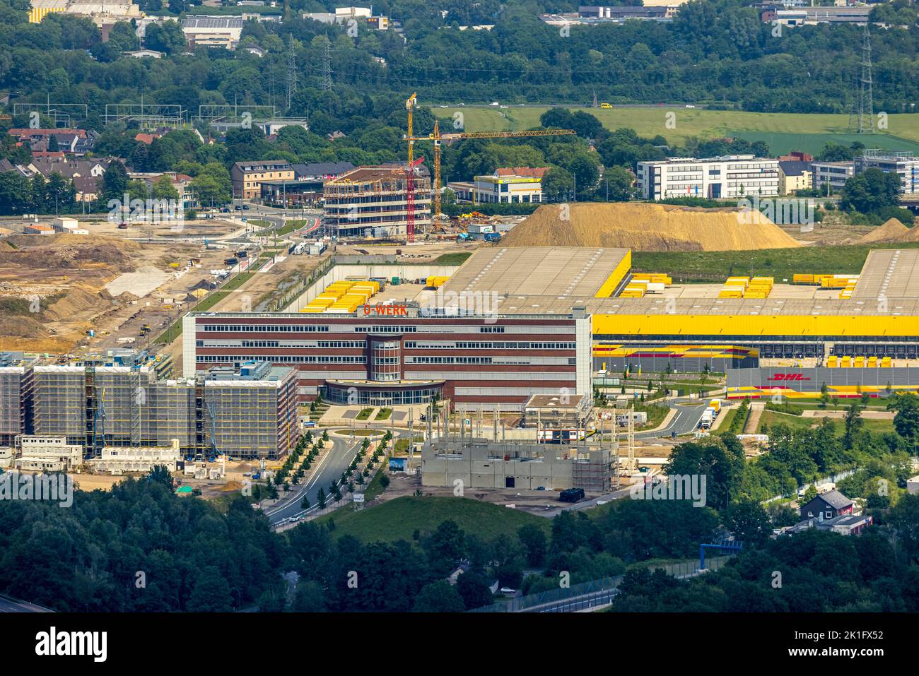 Aerial view, construction site Mark 51/7, OWerk Campus, Laer, Bochum