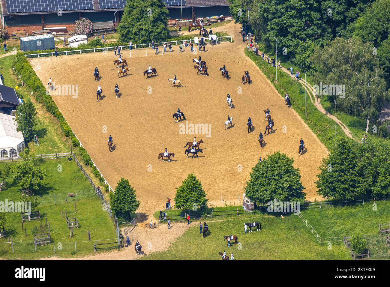 Aerial view, event Reitverein St. Hubertus, Börnig, Herne, Ruhr area, North Rhine-Westphalia, Germany, DE, Aerial photography, Horses, Equestrian, Rid Stock Photo