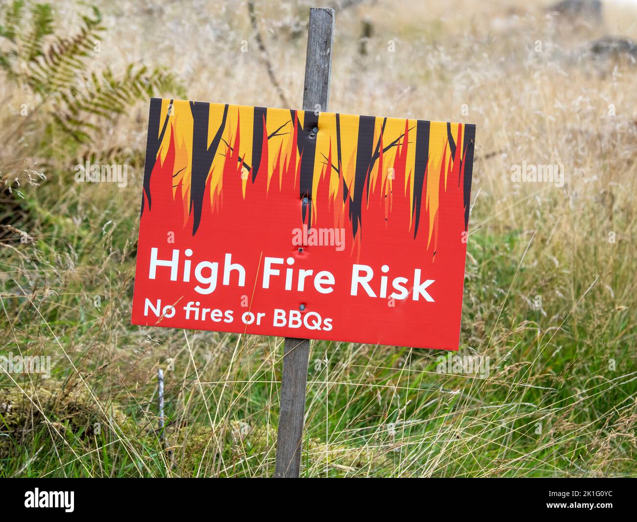 A high fire risk sign in Dale Park in Grizedale Forest, Lake District, UK. Stock Photo