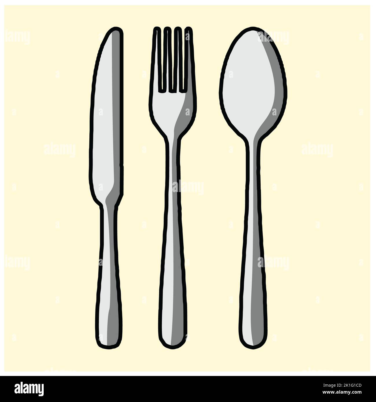 Cutlery silhouettes. Fork spoon knife black icon set. Black silverware sign. Vector utensil illustration restaurant symbols or label like concept cook Stock Photo