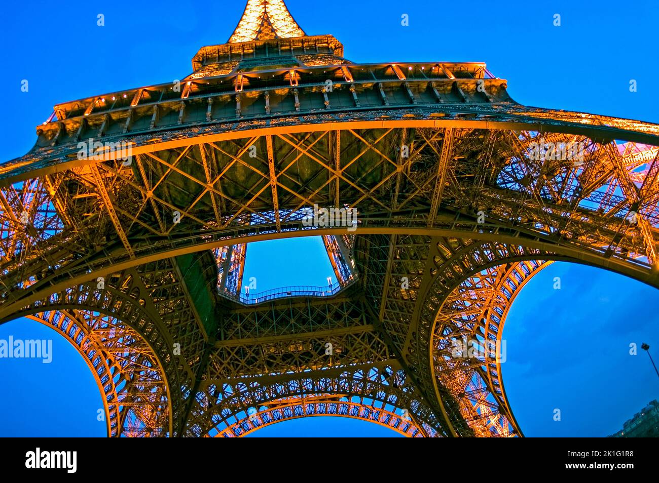 Paris, FRANCE - Wide-Angle, Night View of Eiffel Tower. Stock Photo