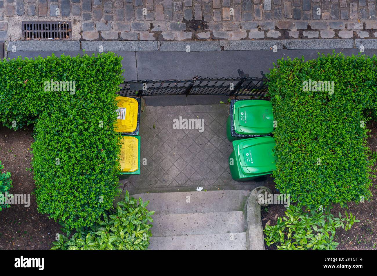 Paris, France, High Angle, Aerial View, Recycle Garbage Bins in Front