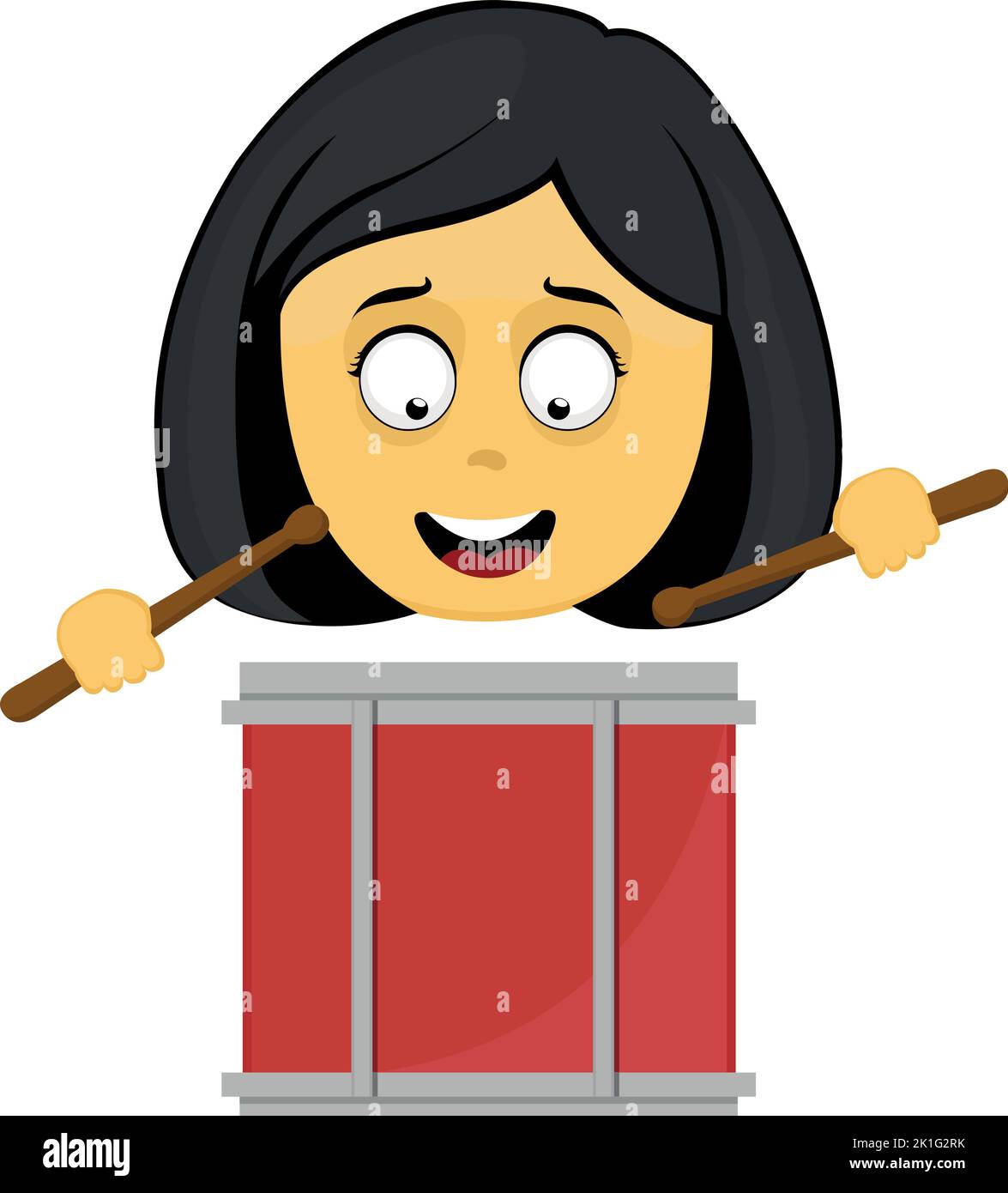Vector emoji illustration of a cartoon yellow woman playing drum with