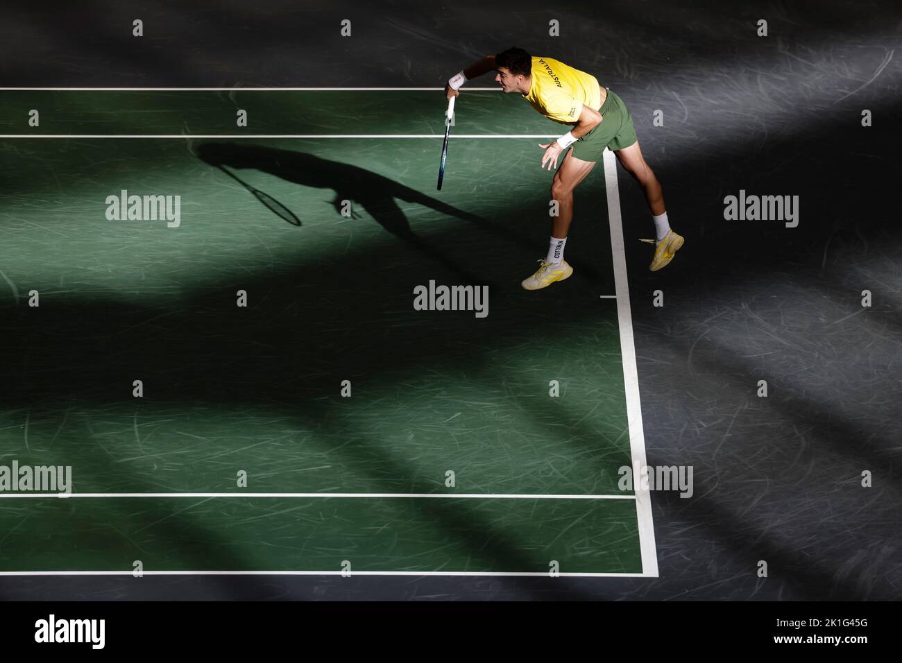 Hamburg, Germany, 18th Sep, 2022. Thanasi Kokkinakis from Australia is in action during the group stage match between Germany and Australia at the 2022 Davis Cup finals in Hamburg, Germany. Photo credit: Frank Molter/Alamy Live news Stock Photo