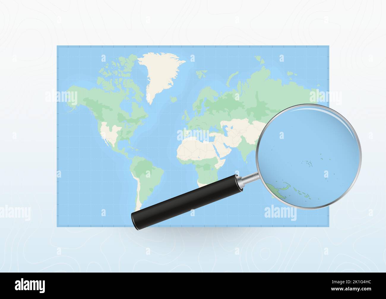 Map of the World with a magnifying glass aimed at Marshall Islands, searching Marshall Islands with loupe. Vector map. Stock Vector