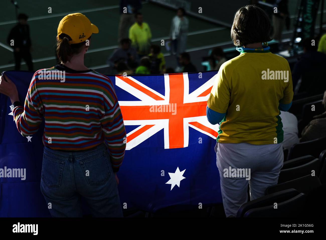 Hamburg, Germany, 15th Sep, 2022. Fans from Australia are in action during the 2022 Davis Cup finals in Hamburg, Germany. Photo credit: Frank Molter/A Stock Photo