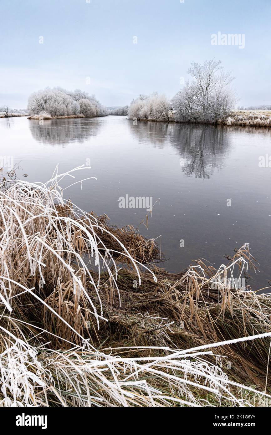 Winter on the River Spey in Scotland. Stock Photo