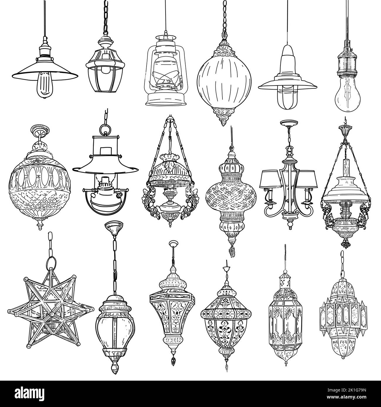 Black sketch drawing of lamp Royalty Free Vector Image