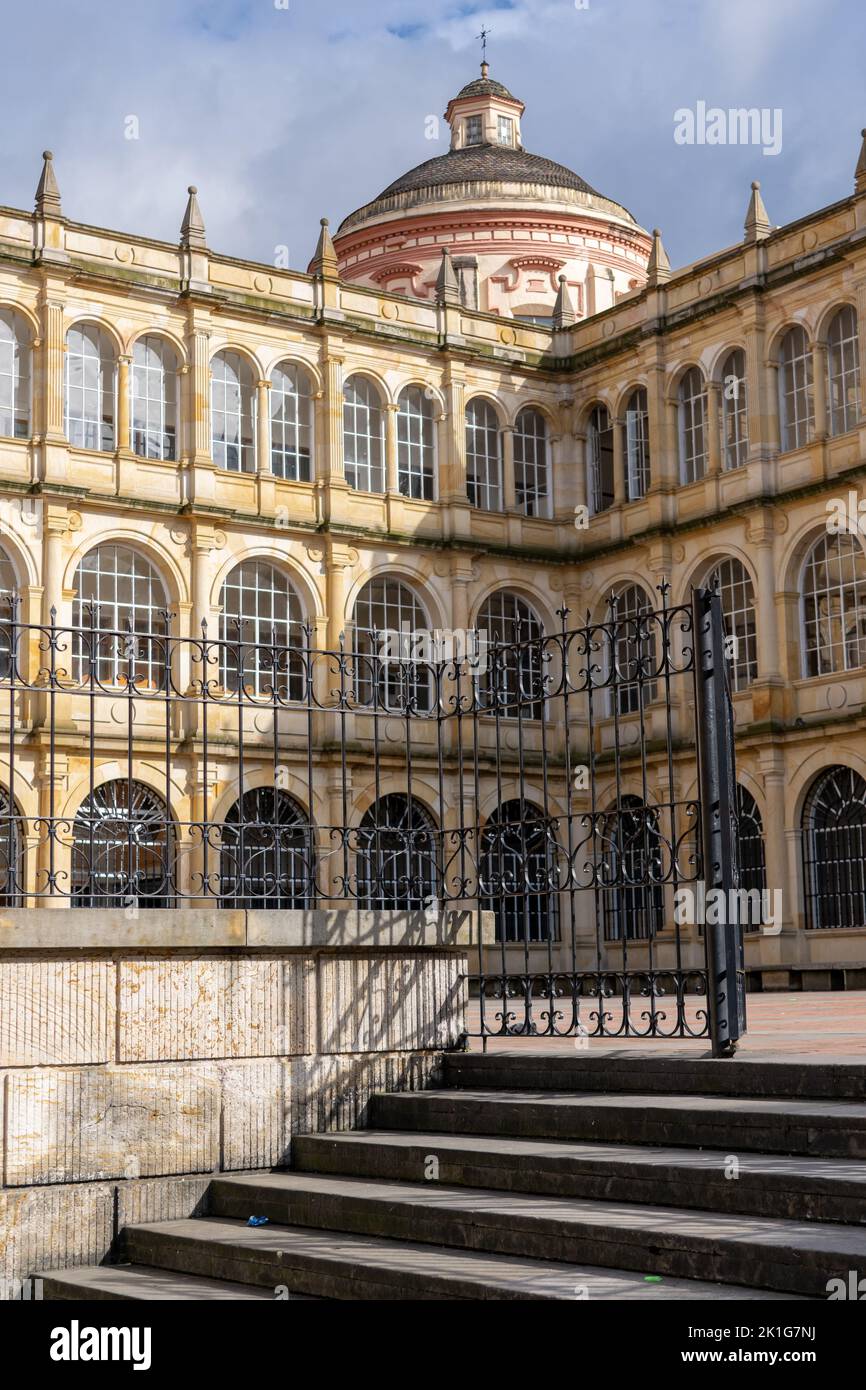 San Bartolome High School with San Ignacio Church in La Candelaria in Bogota, Colombia Stock Photo