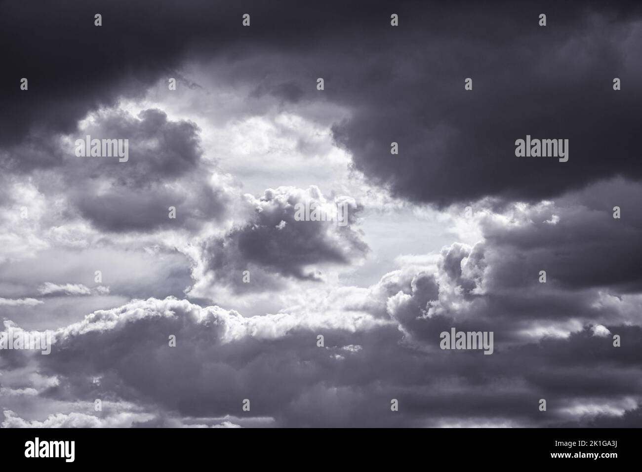 Autumn dark ragged sky with clouds of different shapes and sizes. Stock Photo
