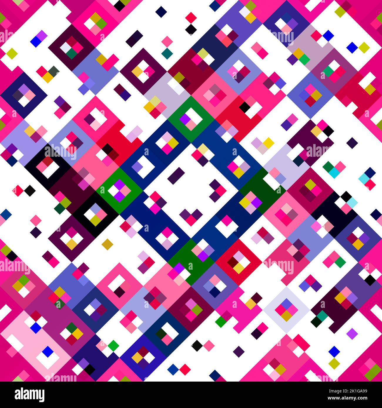 Kaleidoscopic geo pixel pattern. Playful fun pink wallpaper. Colorful ...