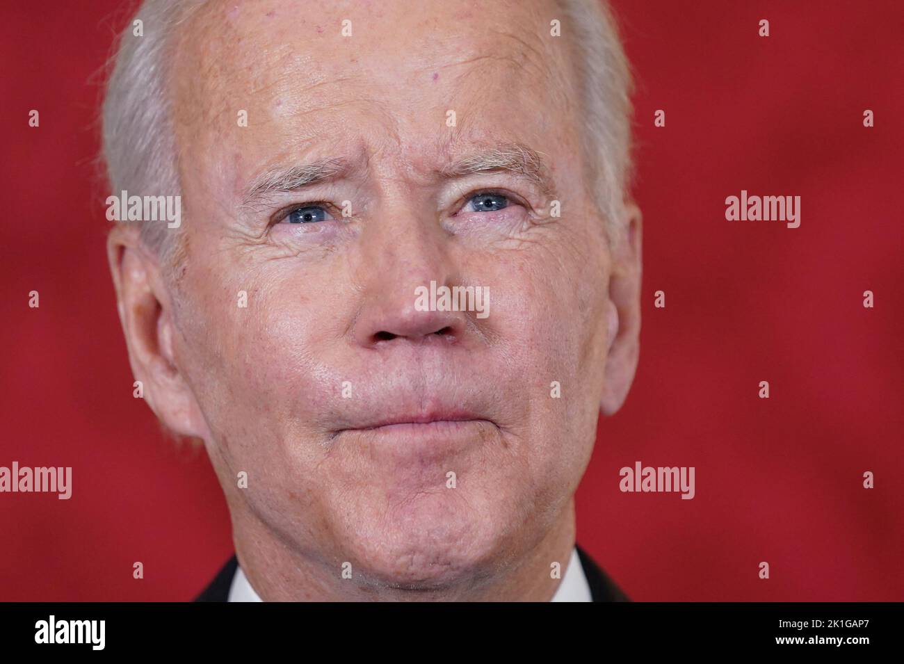 U.S. President Joe Biden speaks after signing a condolence book for Britain's Queen Elizabeth, following her death, at Lancaster House in London, Britain, September 18, 2022. REUTERS/Kevin Lamarque Stock Photo