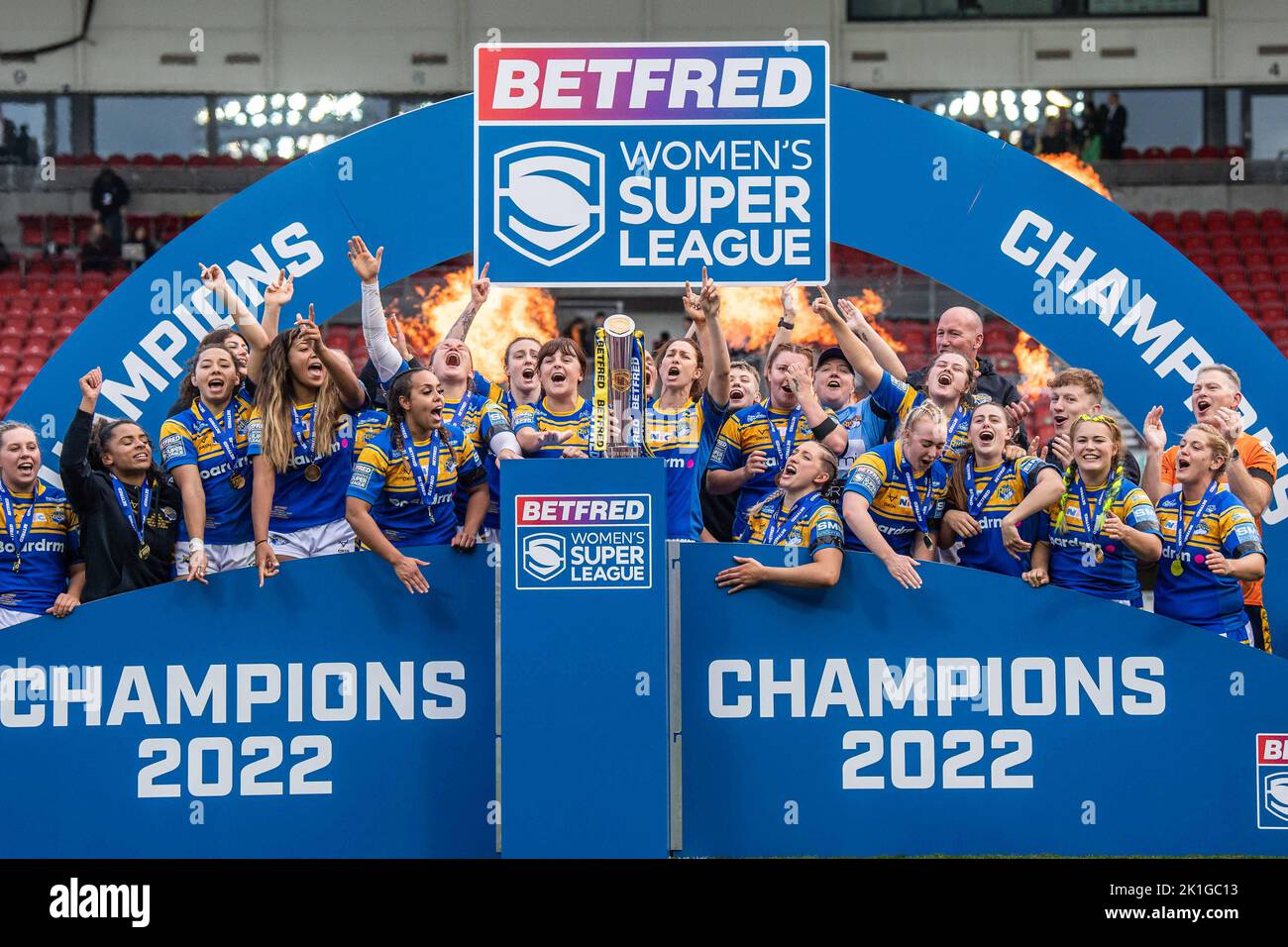 Leeds Rhinos Women Celebrate winning the Betfred Women's Super league