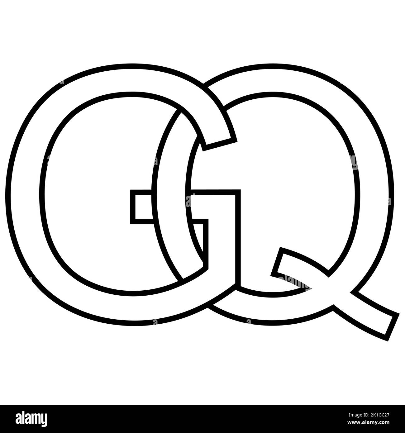 Logo sign gq qg icon nft interlaced letters g q Stock Vector