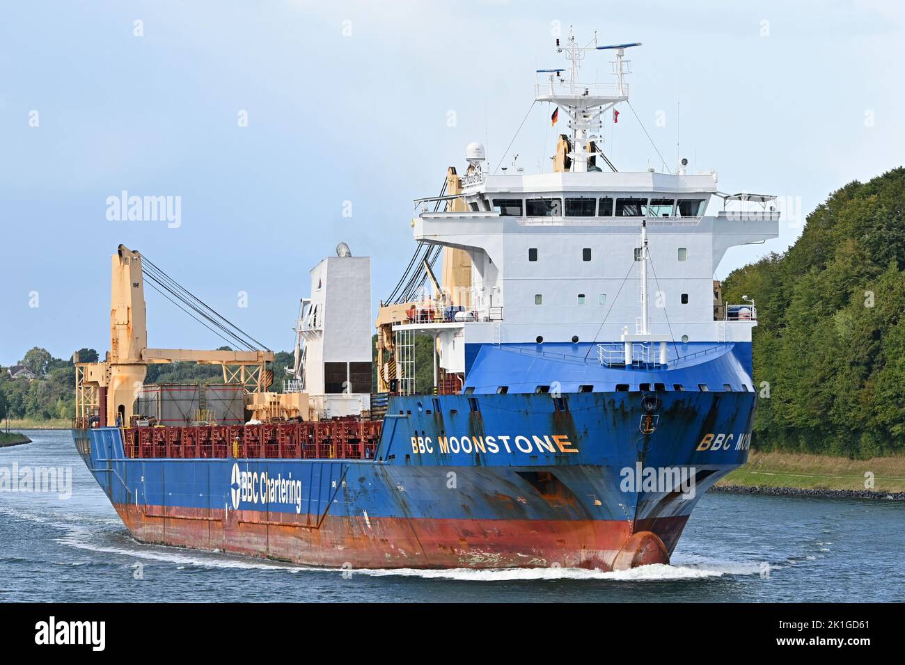 General Cargo Ship BBC MOONSTONE passing the Kiel Canal Stock Photo