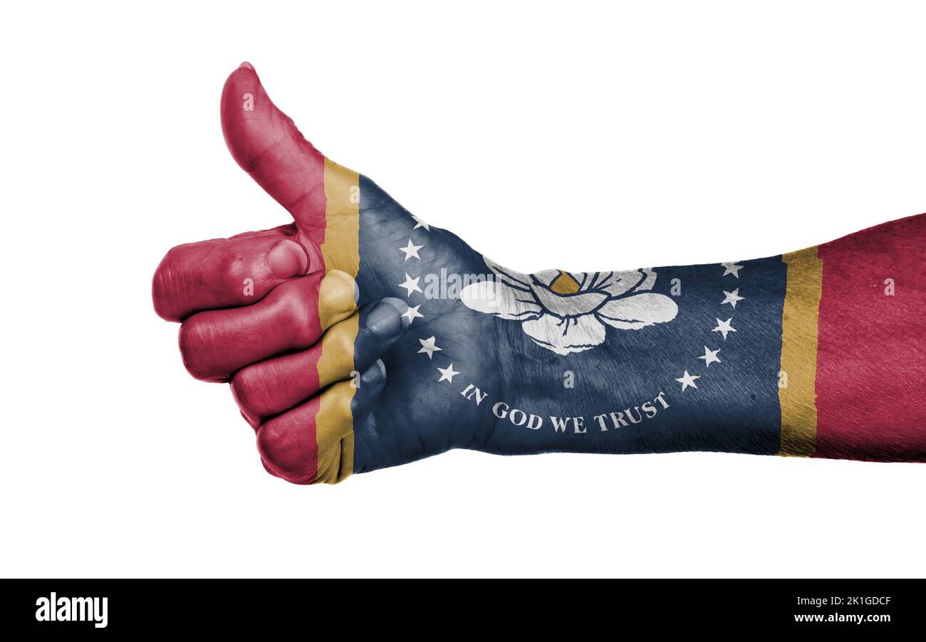 Thumbs up, isolated on white - Mississippi (new flag) Stock Photo