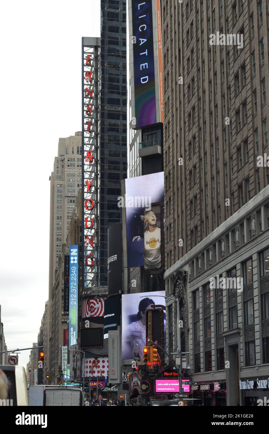 several Skyscrapers and advertising signs in Manhattan, New York, US ...
