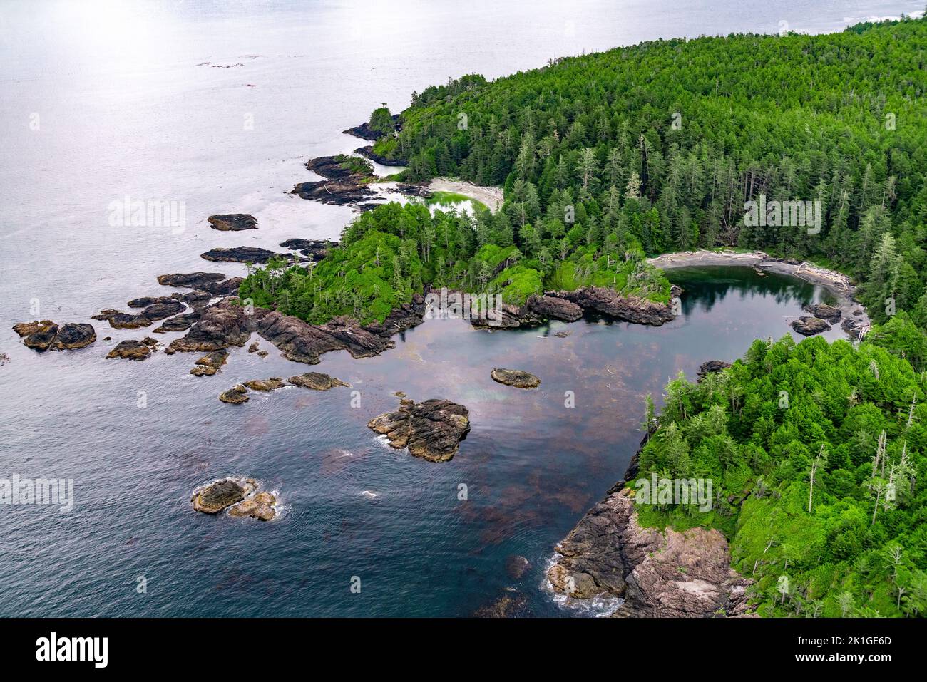 Aerial image of Tofino coastline, British Columbia, Canada Stock Photo