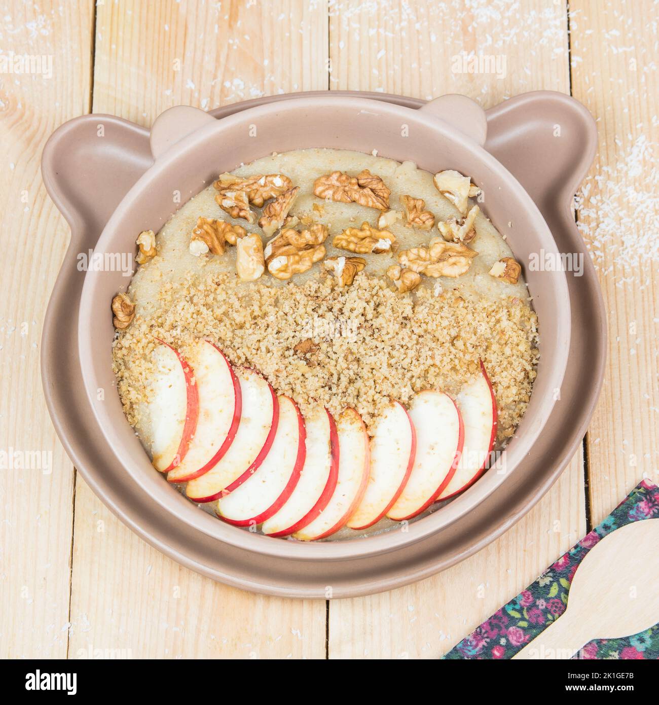 Vegan whole grain porridge. Delicious food full of carbohydrates