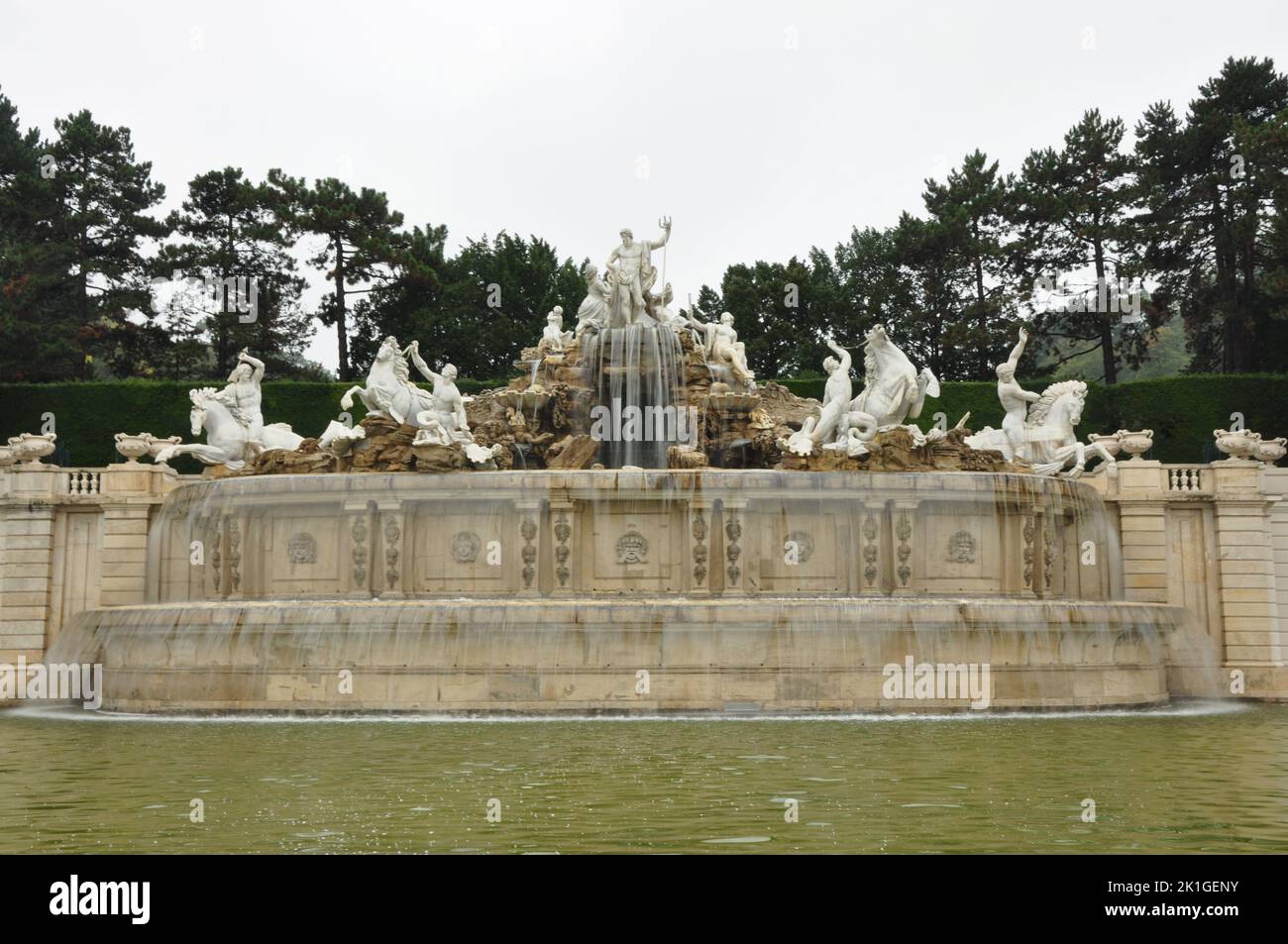 The Neptune Fountain in the castle park at Schoenbrunn Palace in Vienna, Austria Stock Photo