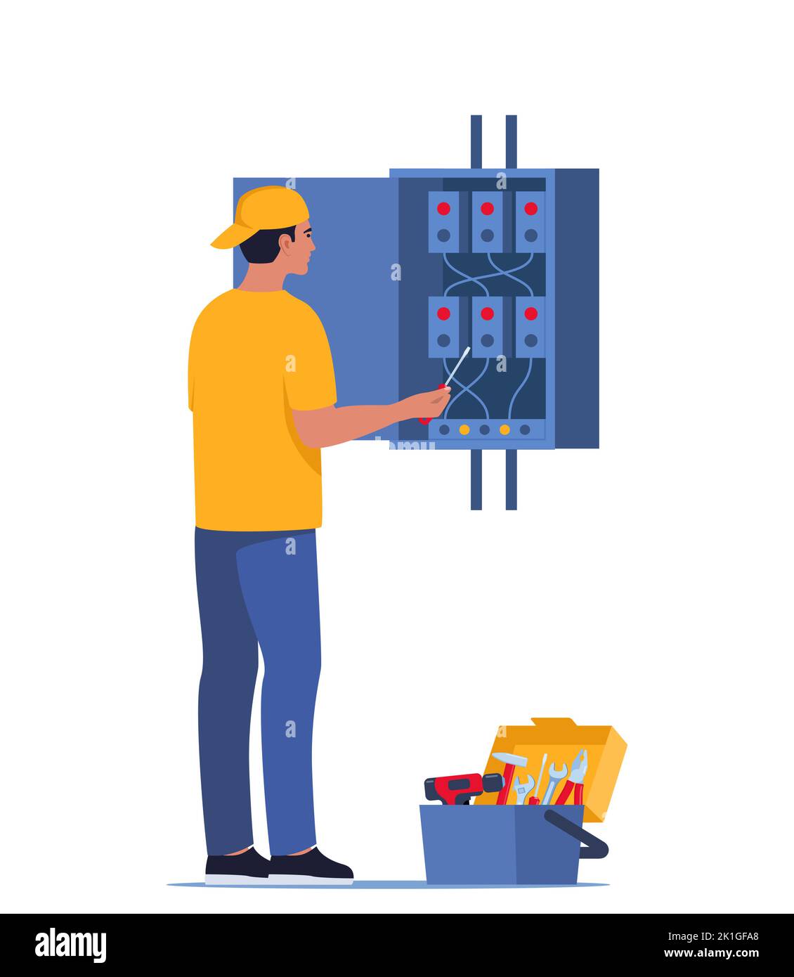 Electrician worker check and repair electrical switchboard. Home