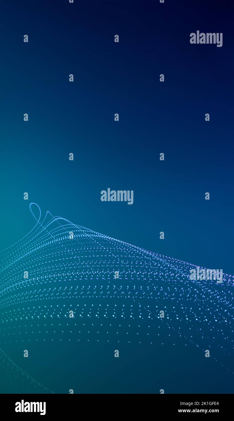 Ocean of data connected by dots on a green and blue gradient background. Vertical size. Stock Photo