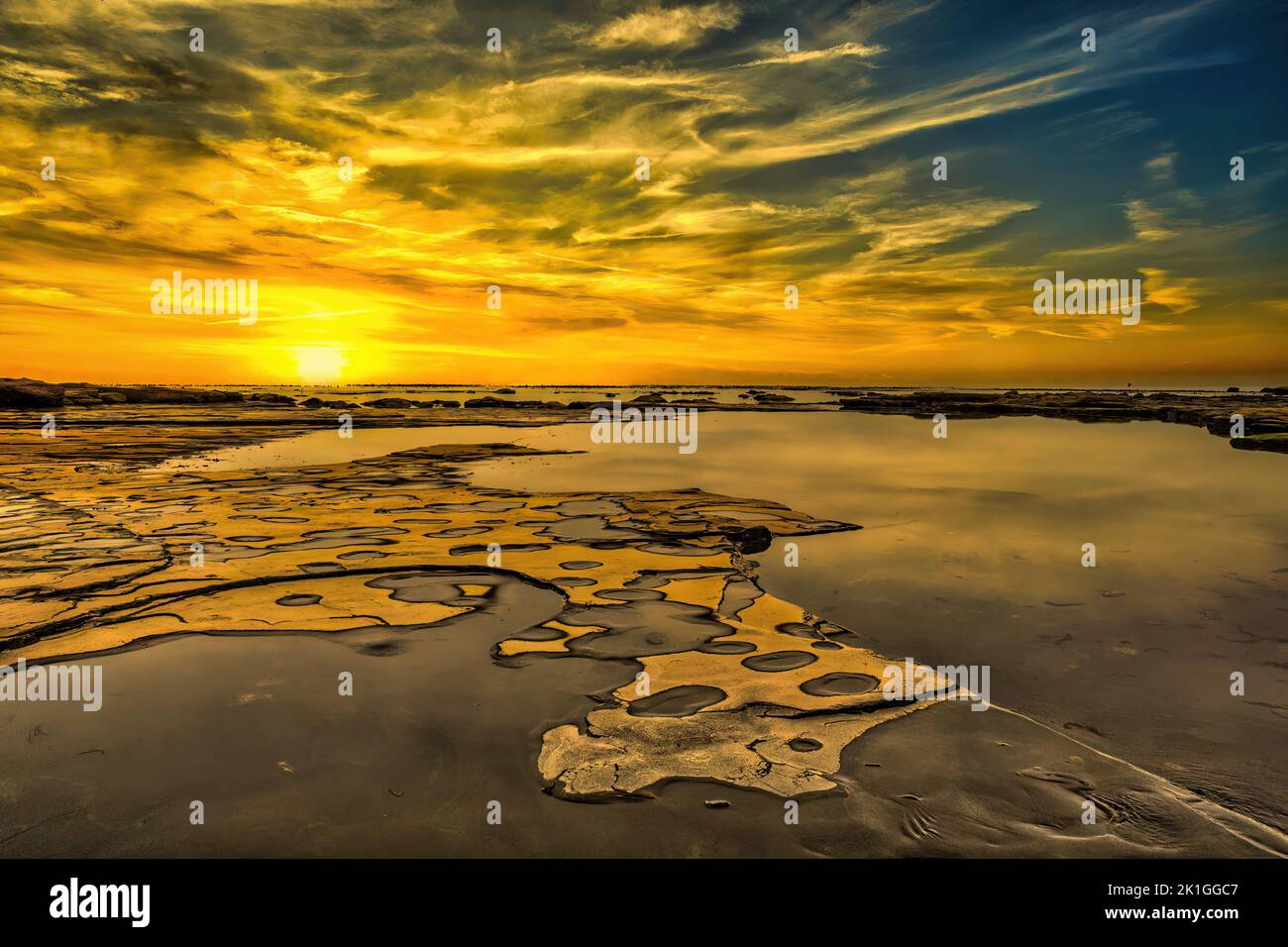 Sandsend Ness, on the North Yorkshire Coast of England at sunrise. Stock Photo