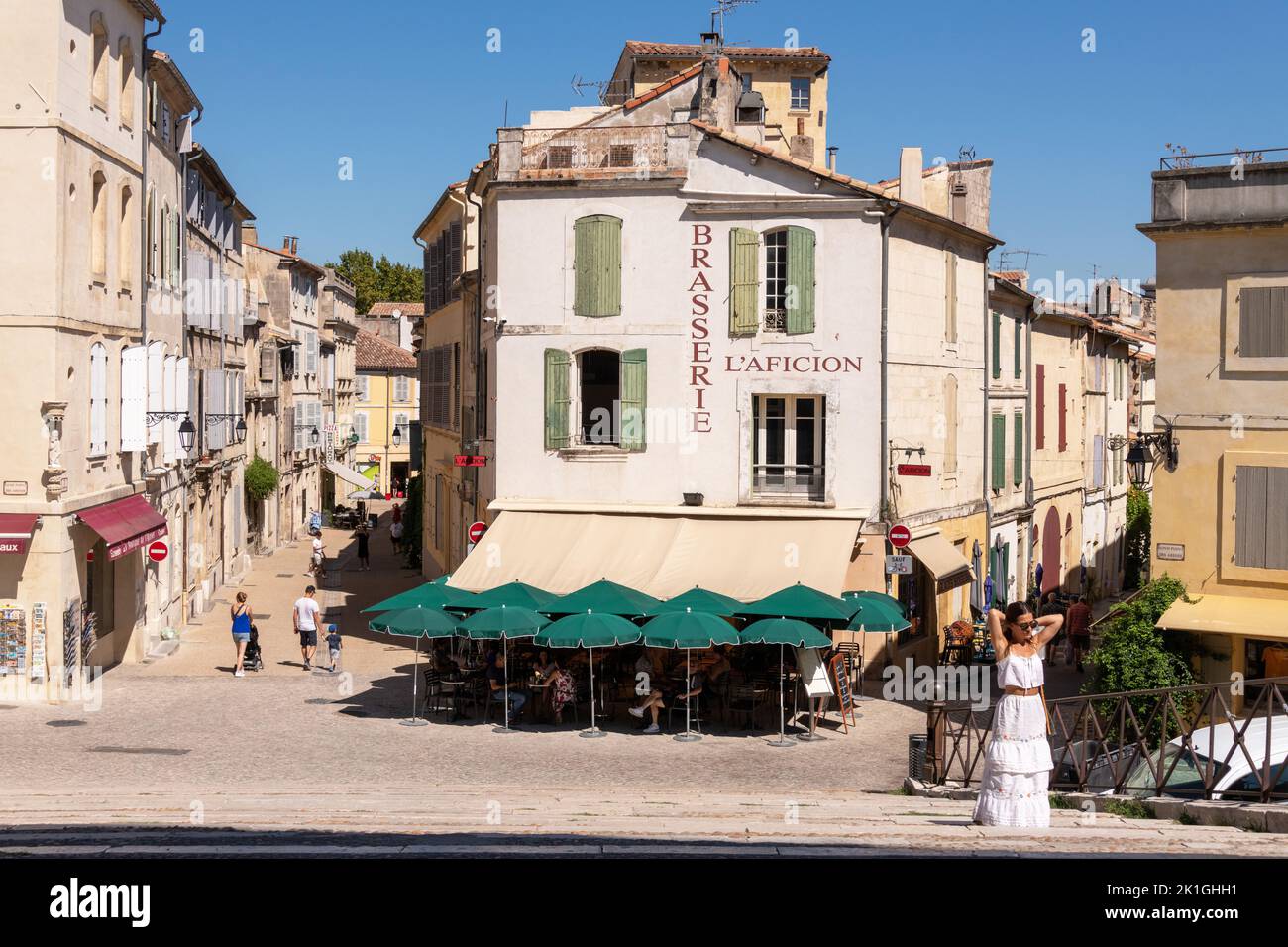 Streets in Arles France adjacent to the Amphitheatre. Stock Photo