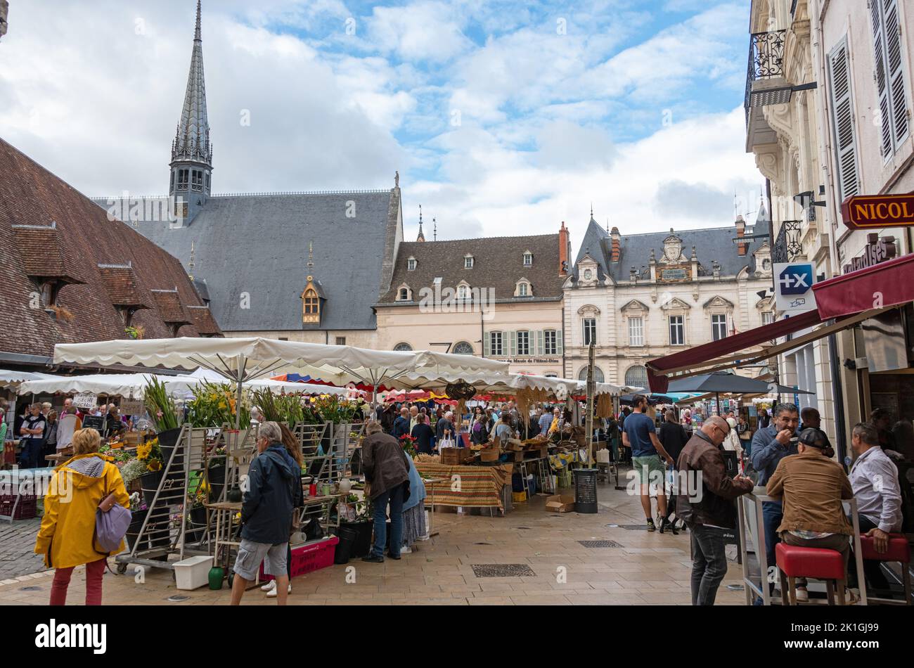Shoppers in the Halle De Beaune Market in Beaune, Burgundy France Stock