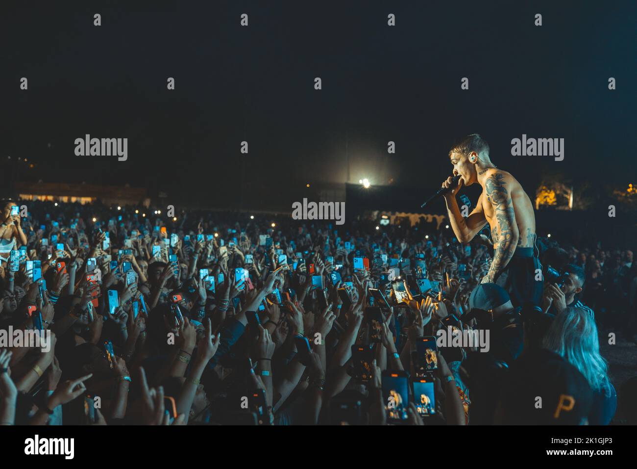 17/09/2022 - Italian rapper BLANCO performing live at Ippodromo SNAI in Milan, Italy. Stock Photo