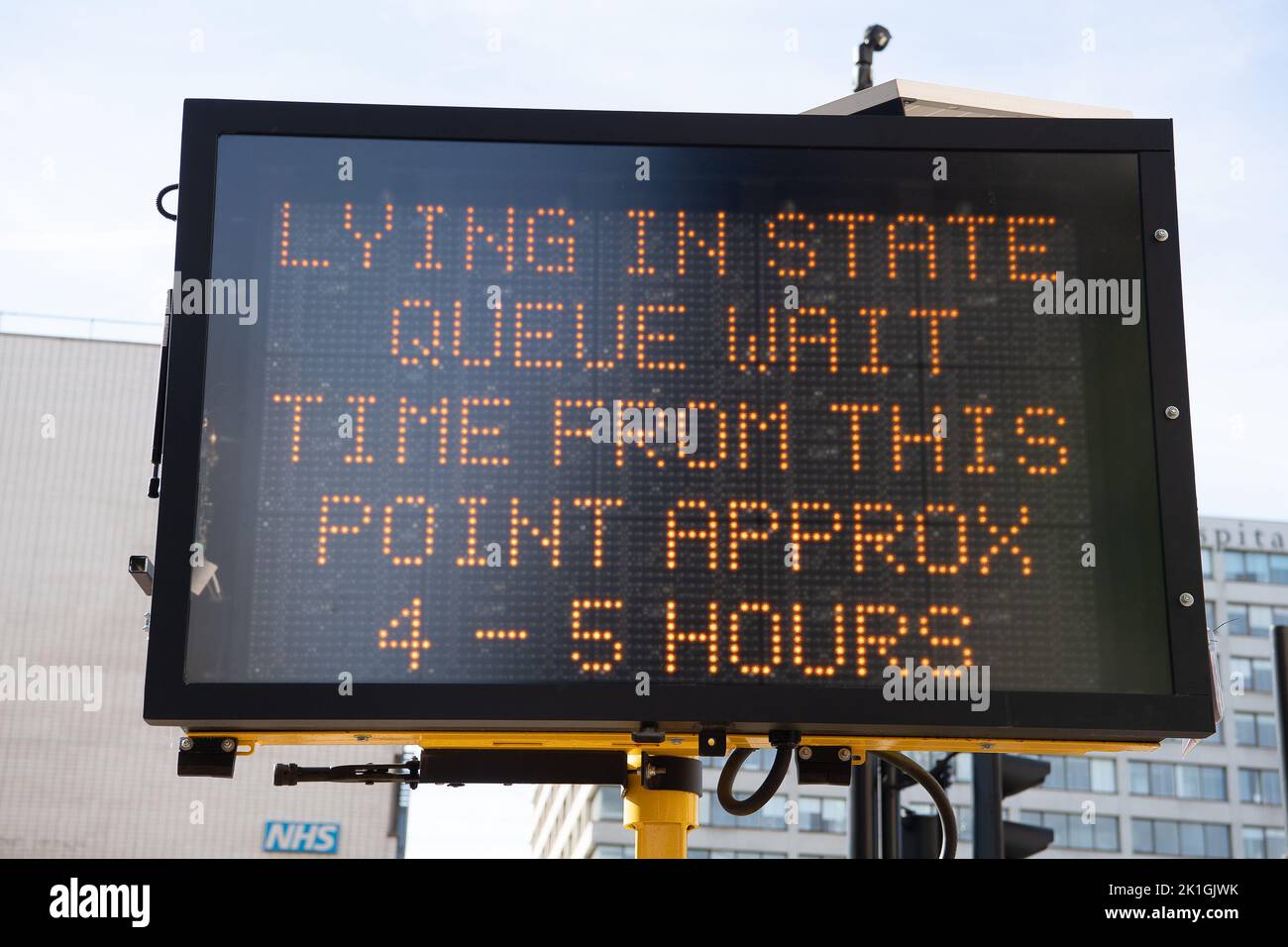 Westminster, London, UK. 18th September, 2022. An LED notice to tell