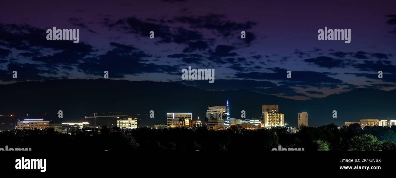Night skyline of Boise Idaho in a Panoramic view Stock Photo