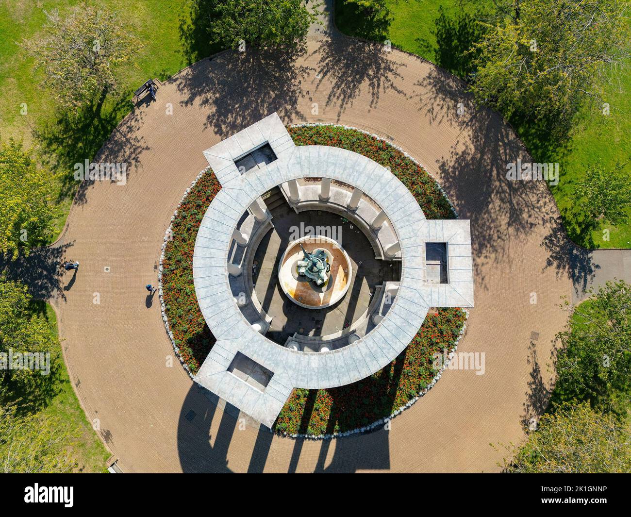Cardiff, Wales - September 2022: Overhead view of the Welsh National War Memorial in Alexandra Gardens in Cardiff civic centre Stock Photo