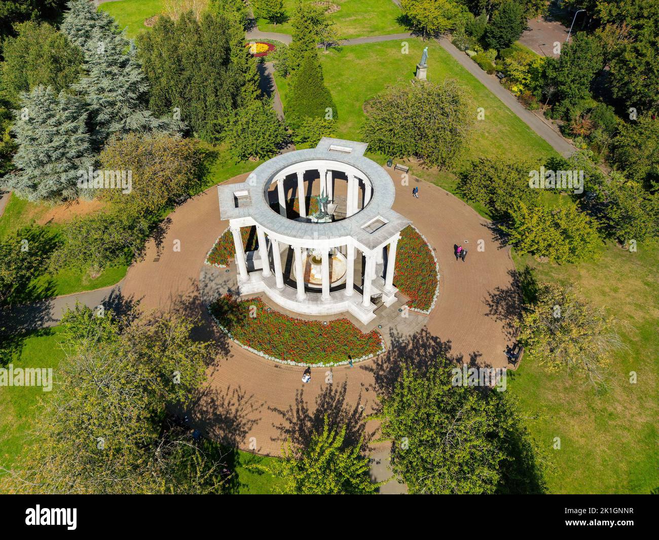 Cardiff, Wales - September 2022: Aerial view of the Welsh National War Memorial in Alexandra Gardens in Cardiff civic centre Stock Photo