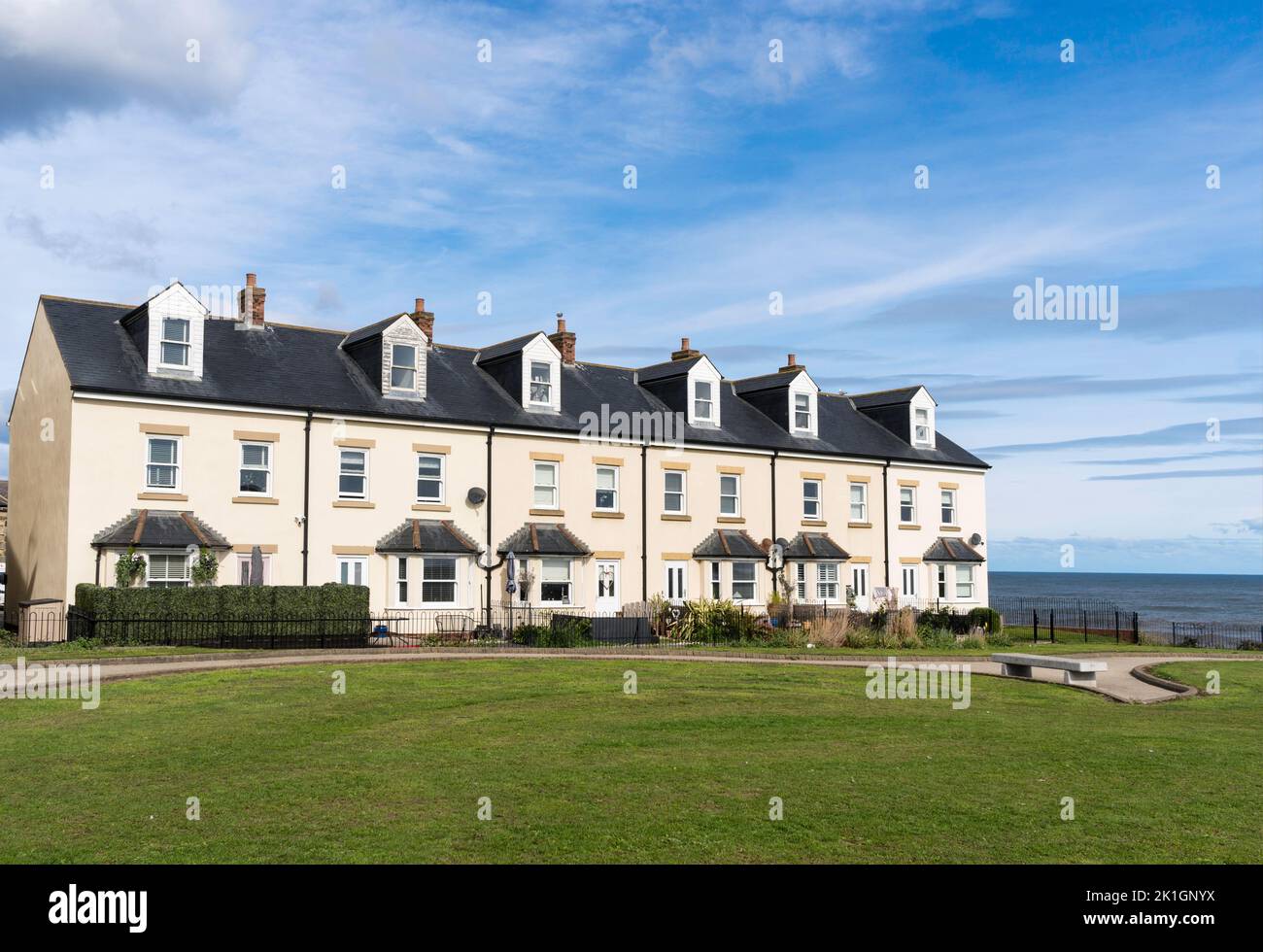 Marquess Point, a row of modern terraced houses with a sea view in Seaham, Co. Durham, England, UK Stock Photo