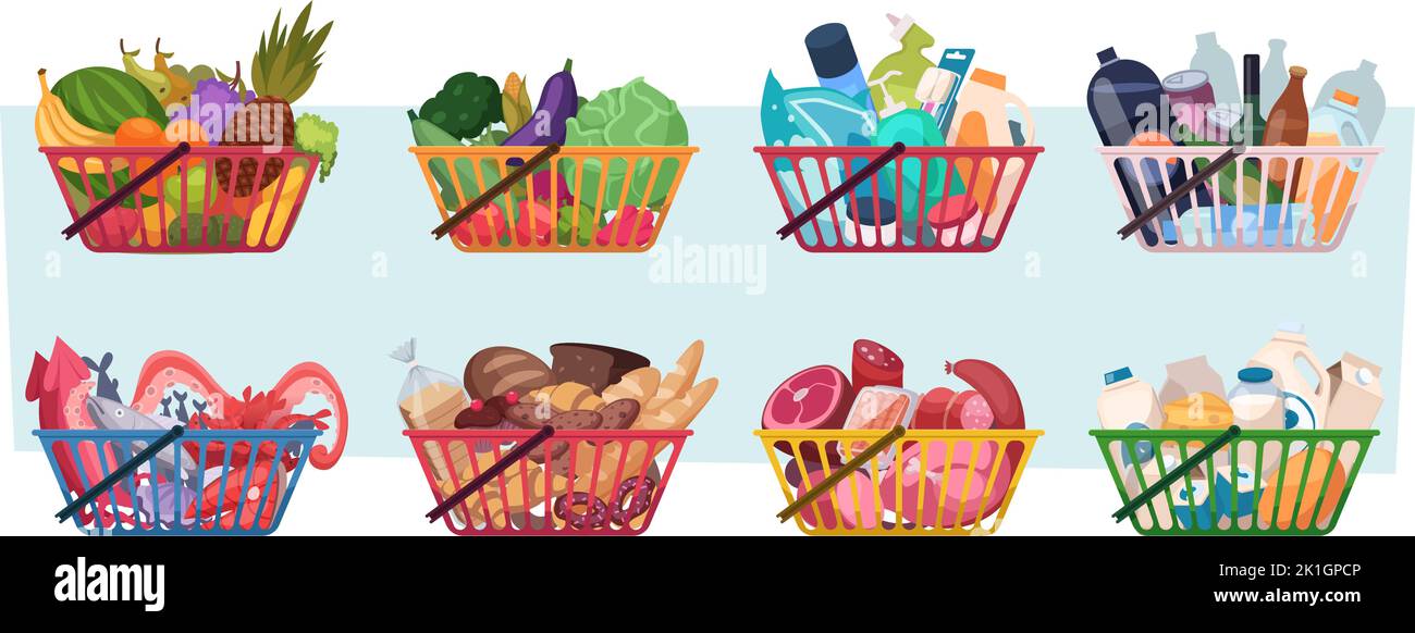 Shopping carts. Grocery products from market natural food fruits milk