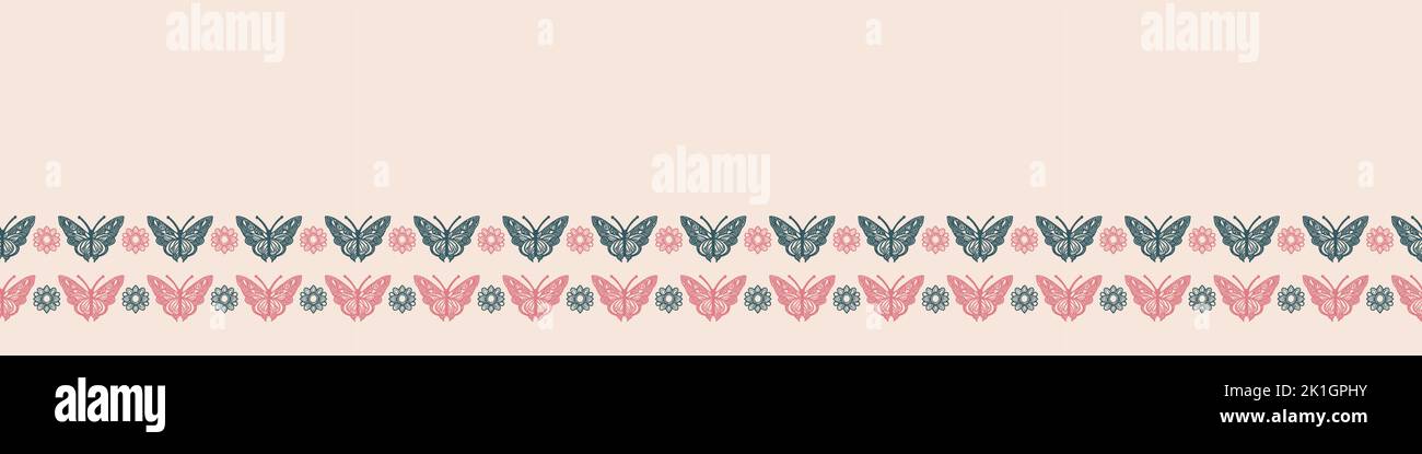 Retro butterfly seamless border. 70s style ecological insect garden ...