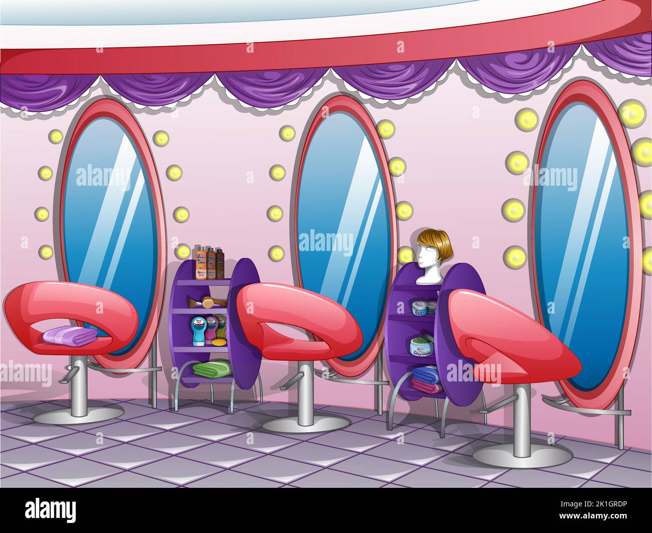 Beauty and Hair Salon Background Setting with Hairdressing Chairs