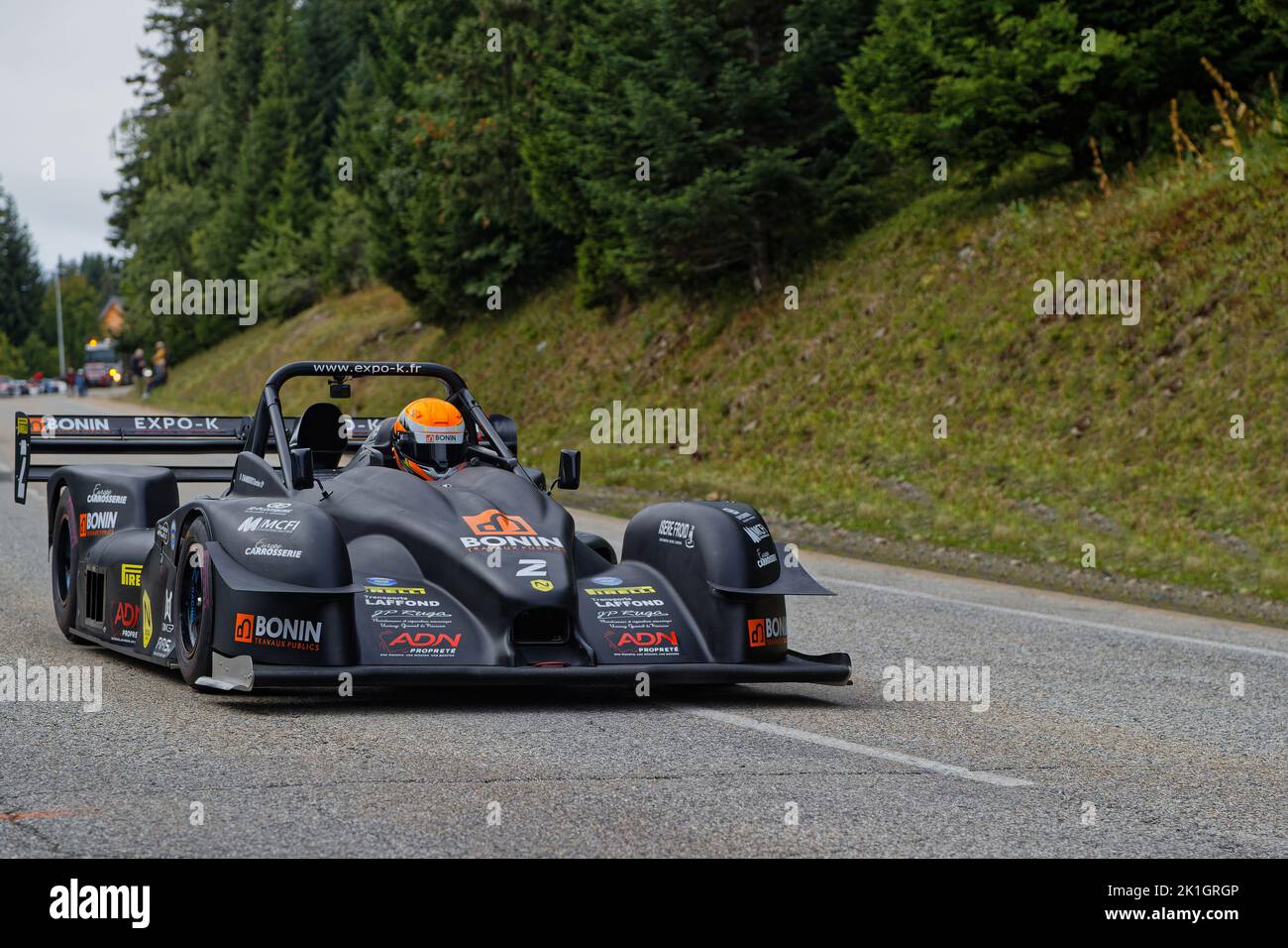 CHAMROUSSE, FRANCE, August 20, 2022 : Former winner Damien Chamberod drives its Nova prototype during the uphill car race, a few minutes before its ac Stock Photo