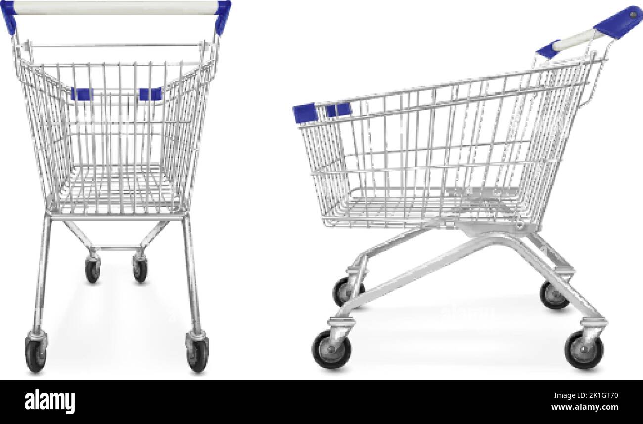 Empty metallic trolley shop retail container consumerism Stock Vector