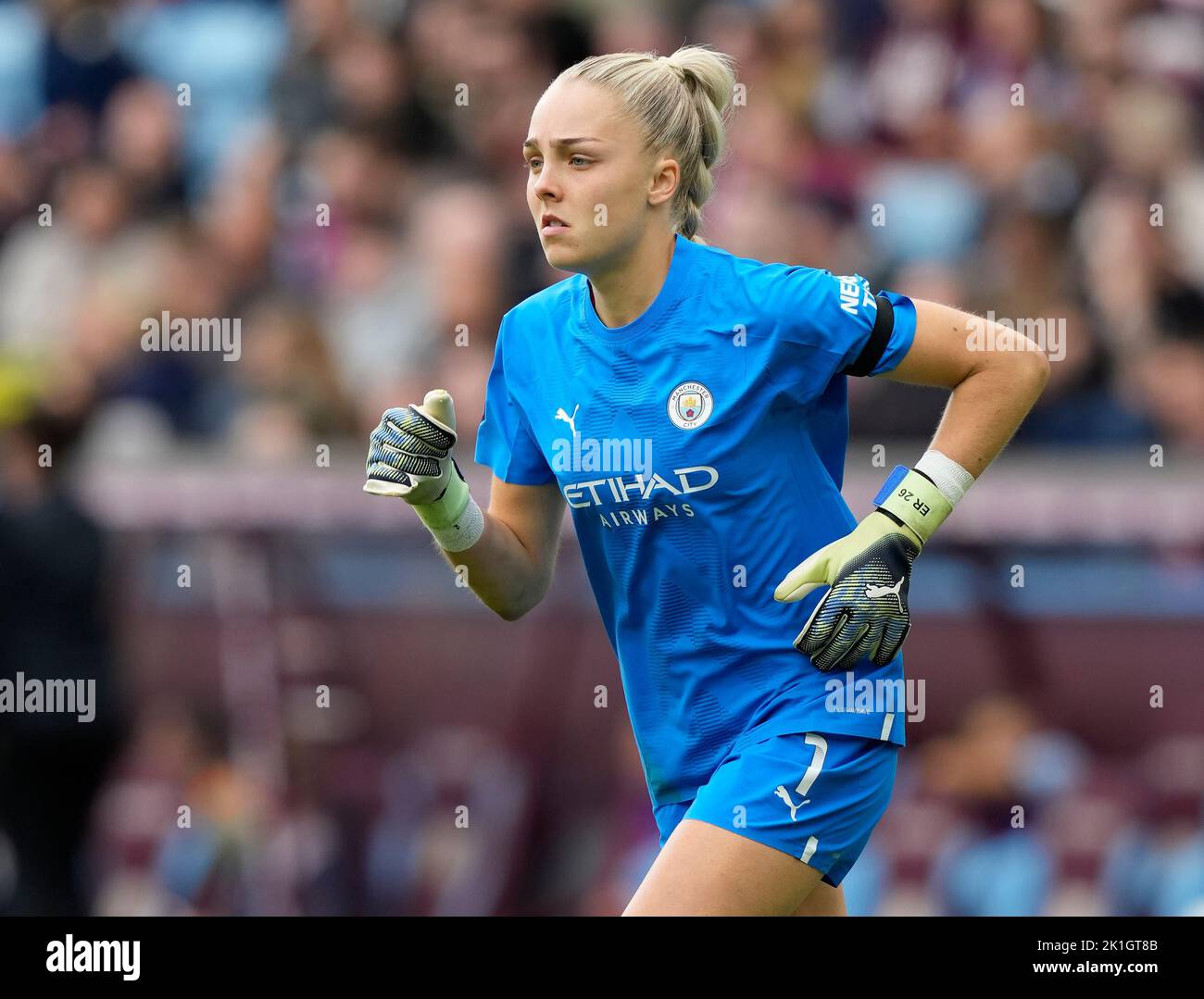 Birmingham, England, 18th September 2022.   Ellie Roebuck of Manchester City during the The FA Women's Super League match at Villa Park, Birmingham. Picture credit should read: Andrew Yates / Sportimage Stock Photo