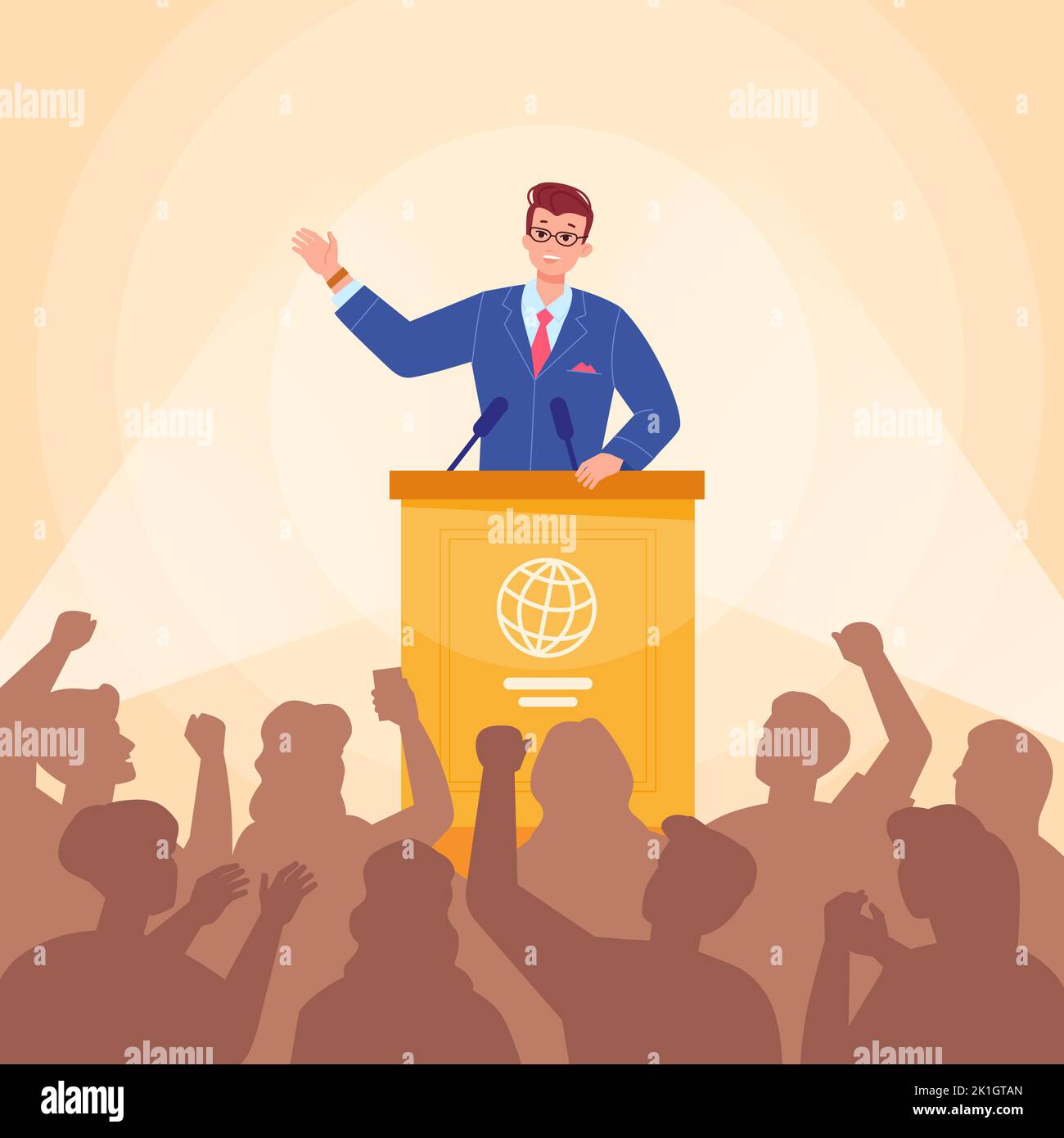 Politician speaker audience. Minister president government on podium