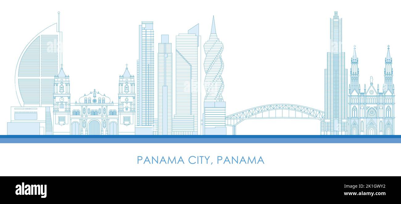 Outline Skyline panorama of Panama city, Panama - vector illustration Stock Vector