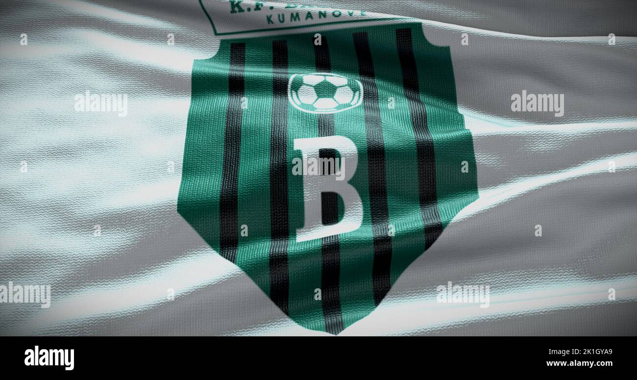Barcelona, Spain - 17 September 2022: Baskimi Kumanovo FC football club, soccer team logo. 3D illustration, Illustrative Editorial. Stock Photo